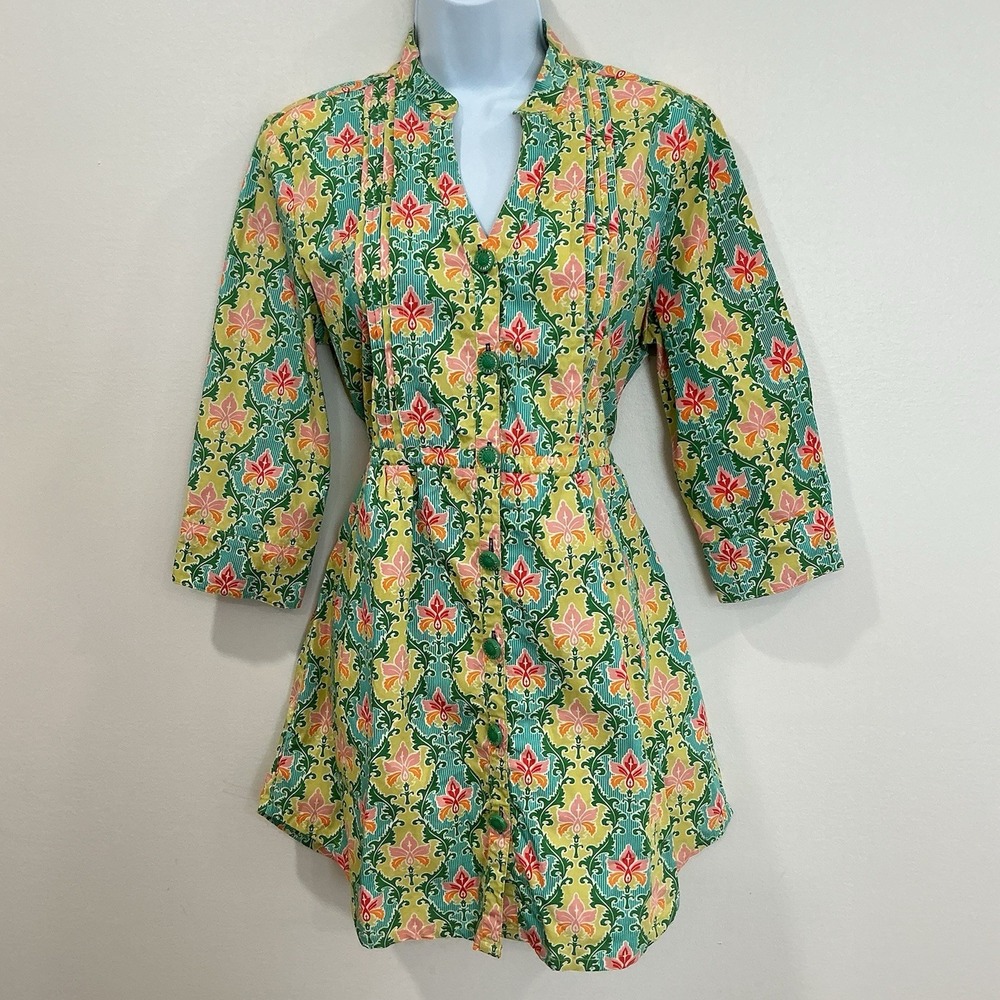 Matilda Jane Tunic Top Sz M Green Acres Cottagecore Retro Floral Button Front